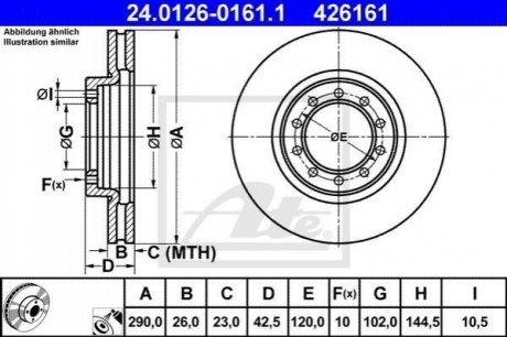 Гальмівний диск передній renault mascott -04 ATE 24.0126-0161.1 (фото 1)