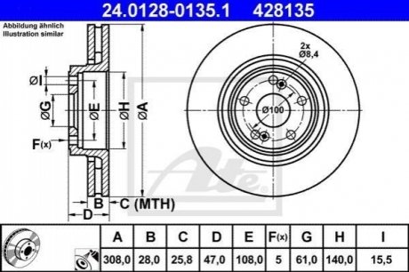 Тормозной диск передний renault laguna ii-07 ATE 24.0128-0135.1