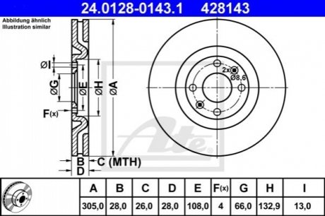 Тормозной диск передний peugeot 406 купе 97- ATE 24.0128-0143.1