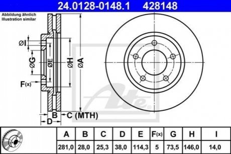 Тормозной диск передний chrysler voyager 00- ATE 24.0128-0148.1 (фото 1)