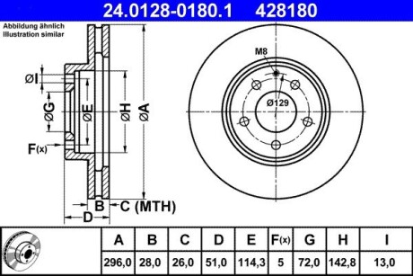 Гальмівний диск передній mazda mpv ii 99- ATE 24.0128-0180.1