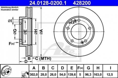 Передний тормозной диск kia sorento 02- ATE 24.0128-0200.1 (фото 1)