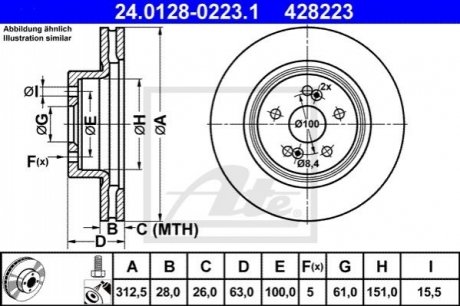 Гальмівний диск передній renault megane ii 04- ATE 24.0128-0223.1 (фото 1)