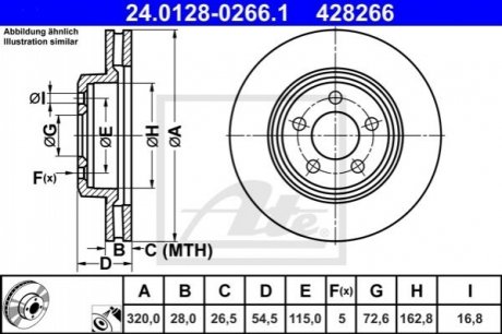 Тормозной диск передний chrysler 300c 04- ATE 24.0128-0266.1 (фото 1)