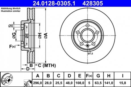 Передний тормозной диск ATE 24.0128-0305.1