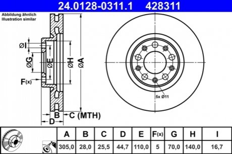 Передний тормозной диск ATE 24.0128-0311.1 (фото 1)