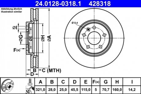Гальмівний диск передній opel insignia b 17- ATE 24.0128-0318.1 (фото 1)