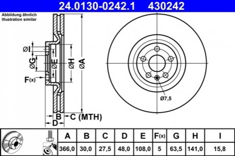 Передній гальмівний диск volvo xc90 14- ATE 24.0130-0242.1