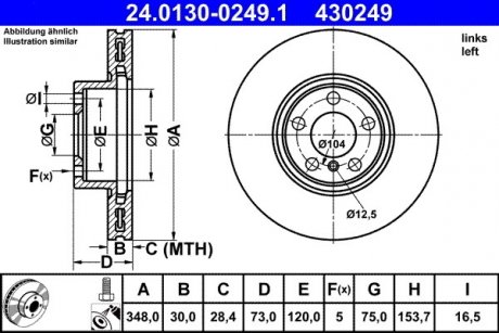 Тормозной диск передний левый bmw ATE 24.0130-0249.1 (фото 1)