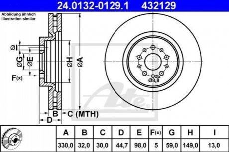 Гальмівний диск передній alfa 156 3.2gta 03-05 ATE 24.0132-0129.1