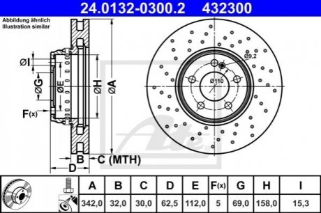 Передний тормозной диск /2 детали/ ATE 24.0132-0300.2 (фото 1)