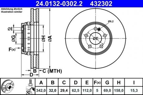 Передний тормозной диск mercedes /2 детали/ ATE 24.0132-0302.2 (фото 1)