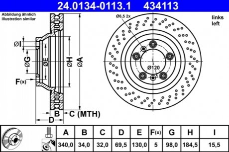 Тормозной диск передний левый ATE 24.0134-0113.1