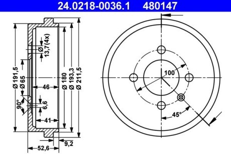 Гальмівний барабан ATE 24.0218-0036.1