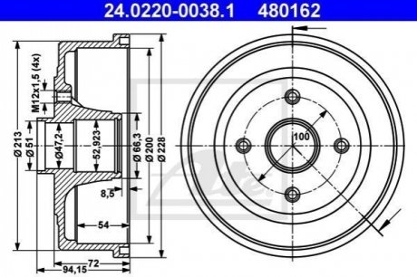 Барабанное тормоз opel corsa c 00- 203x38.5mm ATE 24.0220-0038.1