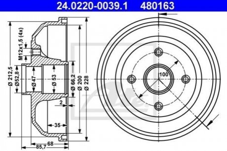 Тормоз барабанный opel corsa c 00- 200x35mm ATE 24.0220-0039.1