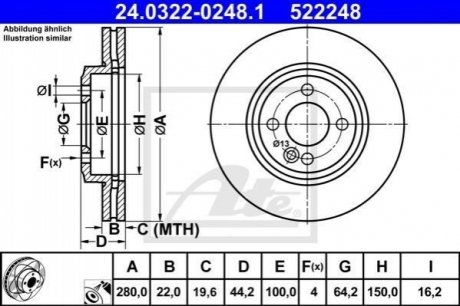 Тормозной диск передний силовой диск cooper 06- ATE 24.0322-0248.1 (фото 1)