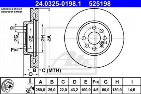 Тормозной диск передний силовой диск astra h 04- ATE 24.0325-0198.1