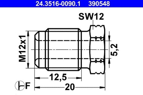 З\'єднувач трубки гальмівний (M12x1/12x20/d=5.2) ATE 24.3516-0090.1