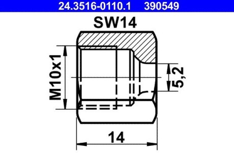 З\'єднувач трубки гальмівний (M10x1/14x14/d=5.2) ATE 24.3516-0110.1