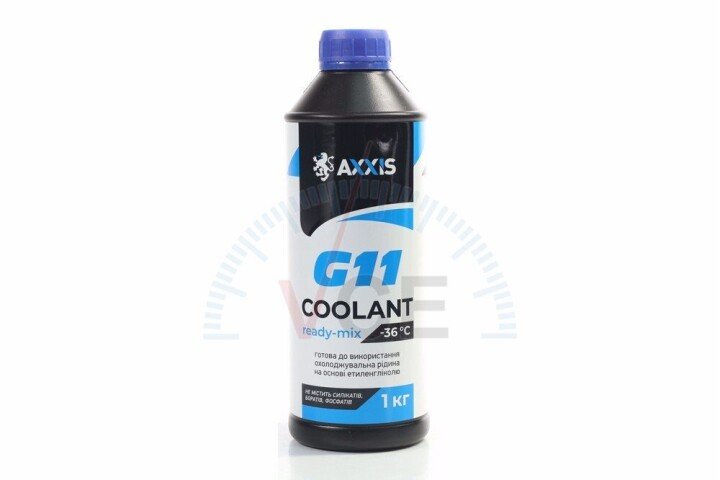 Антифриз blue g11 сoolant ready-mix -36°c (синій) (каністра 1кг) AXXIS AX-P999-G11B RDM1 (фото 1)