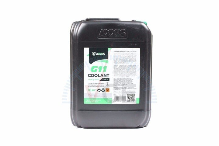 Антифриз green g11 сoolant ready-mix -36°c (зелений) (каністра 10) AXXIS AX-P999-G11GR RDM10 (фото 1)