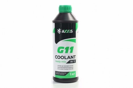 Антифриз green g11 сoolant ready-mix -36°c (зеленый) (канистра 1кг) AXXIS AX-P999-G11GR RDM1