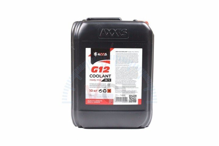 Антифриз red g12+ сoolant ready-mix -36°C (червоний) (каністра 10кг) AXXIS AX-P999-G12R RDM10 (фото 1)