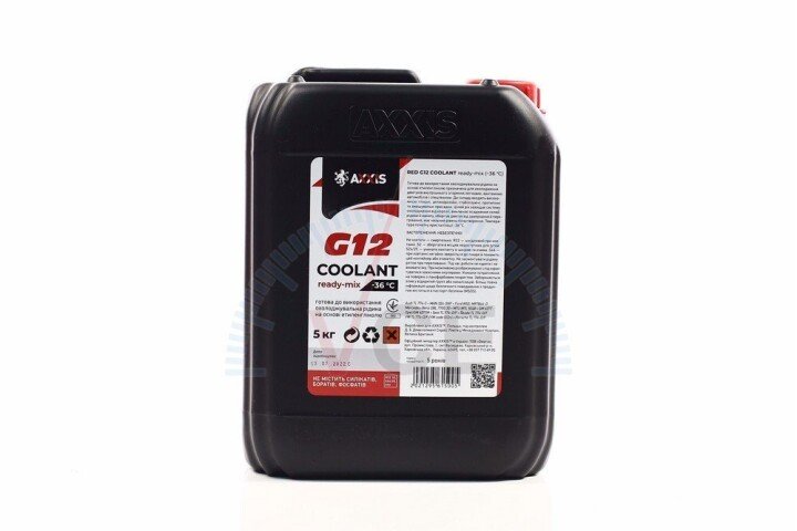 Антифриз red g12+ сoolant ready-mix -36°C (червоний) (каністра 5кг) AXXIS AX-P999-G12R RDM5 (фото 1)