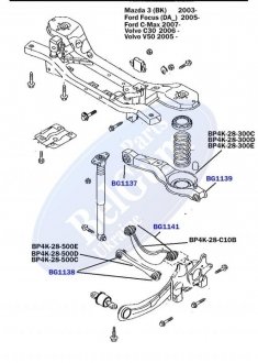 Сайлентблок рычага (заднего/внутри) Mazda 3/Ford Focus/Volvo c30 (33.4x12x49.7x55.2) (под пружину) Belgum BG1137 (фото 1)