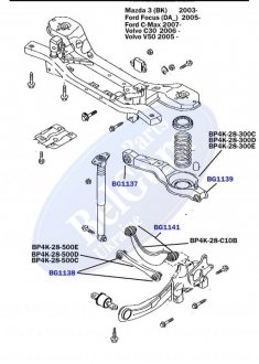 Сайлентблок рычага (заднего/снизу) Mazda 3/5/Ford Focus/Volvo/C70 (32.6x12x35.2/28.3) (поперечного) Belgum BG1138 (фото 1)