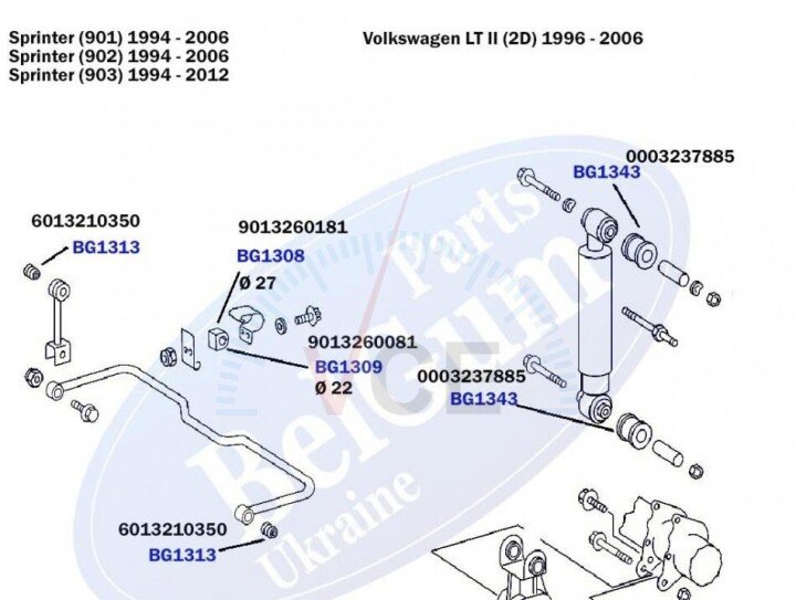 Сайлентблок стабілізатора (заднього) DB 207/Sprinter (12x26x26) Belgum BG1313 (фото 1)