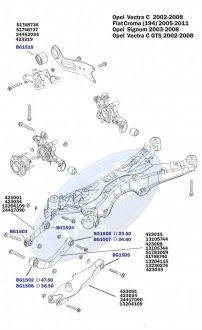 Сайлентблок рычага (заднего/сверху) Opel Vectra S 1.9CDTI/2.0DTI 02-(47.50x14.00x54.00)до рестайлинг Belgum BG1502