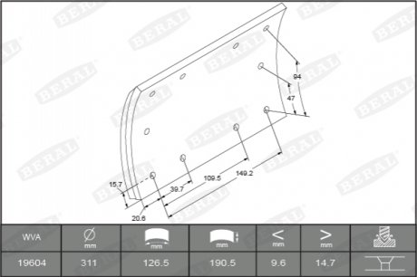 Комплект гальмівних черевиків, барабанні гальма. BERAL KBL19604.1-1621 (фото 1)