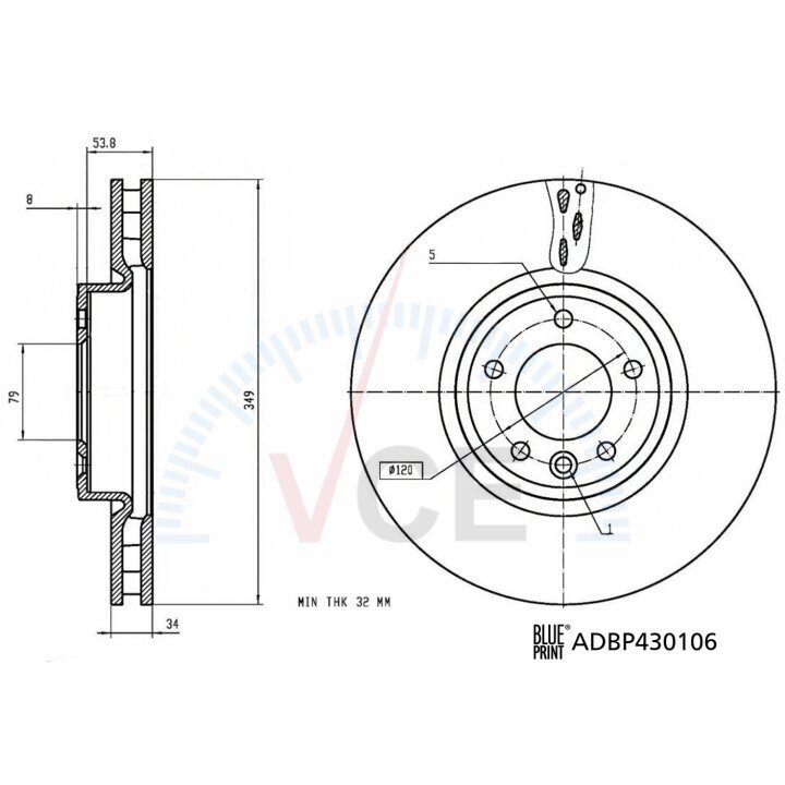 Гальмівний диск. land rover Blue Print ADBP430106 (фото 1)