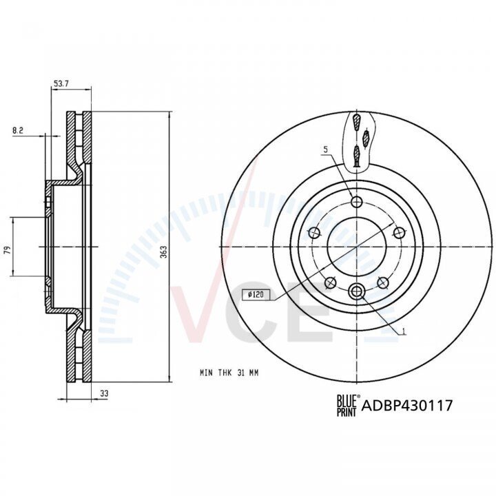 Гальмівний диск. land rover Blue Print ADBP430117 (фото 1)