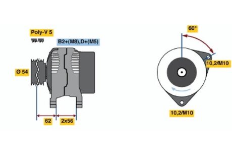 Генератор 12V 120А OPEL Astr G/Combo/Corsa C/Meriva/Tigra C BOSCH 0124425010