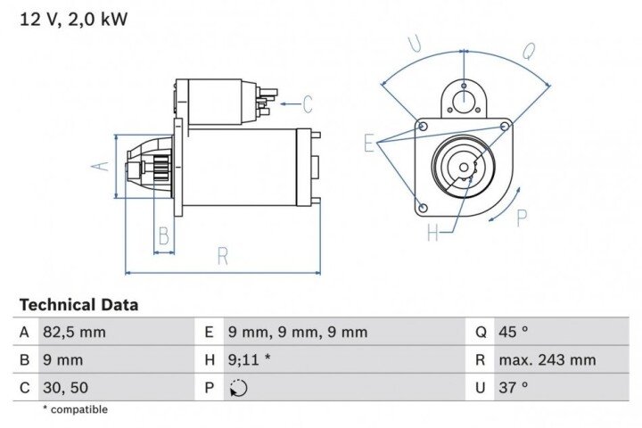 Стартер BOSCH 0986017790 (фото 1)