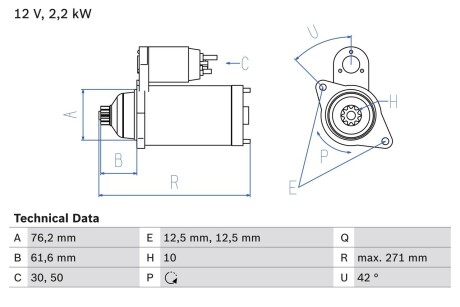 Стартер BOSCH 0986020270