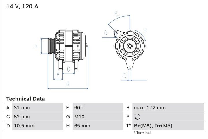 Генератор BOSCH 0 986 038 180 (фото 1)