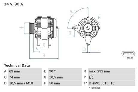 Генератор BOSCH 0 986 040 390