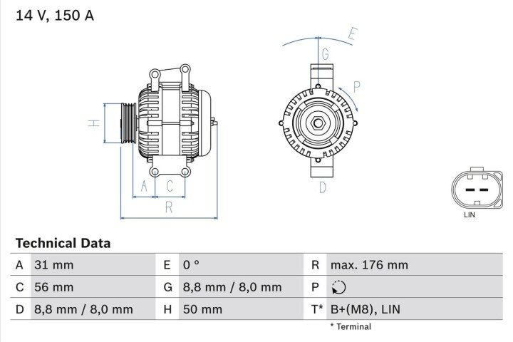 Генератор BOSCH 0 986 047 150 (фото 1)