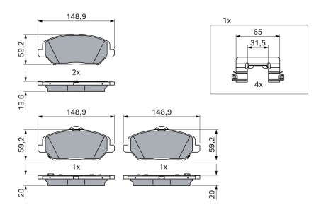 Колодки тормозные дисковые (комплект 4 шт) BOSCH 0986424862