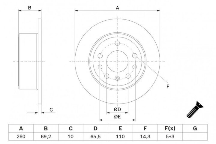 Диск тормозной задний 260x10,vectra a 2.0 BOSCH 0986478430 (фото 1)