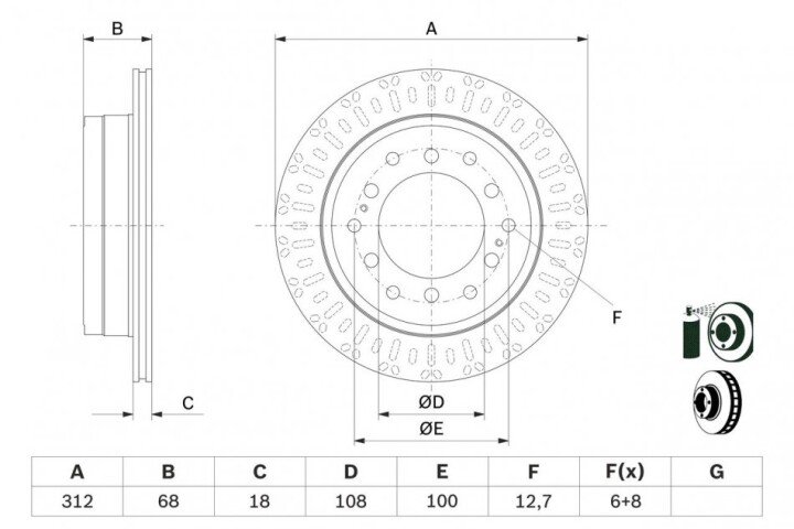 Toyota гальмівний диск задн. land cruiser prado 2.7/4.0 10-, fj cruiser 06- BOSCH 0986479F07 (фото 1)