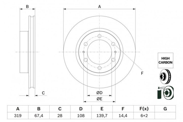 Тормозной диск BOSCH 0986479G19 (фото 1)