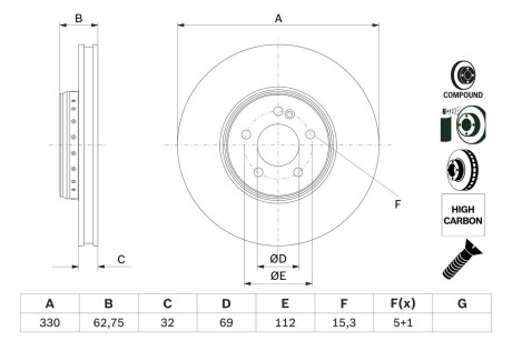 Передний тормозной диск из двух частей BOSCH 0986479G43