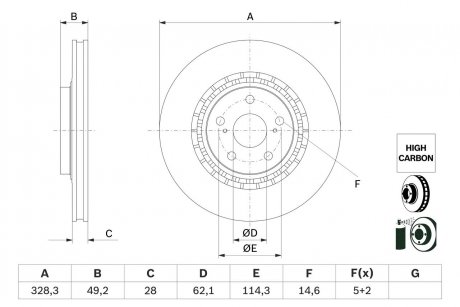 Гальмівний диск (передній) toyota rav 4 12-/lexus rx/nx 08- (328x28) BOSCH 0 986 479 G63