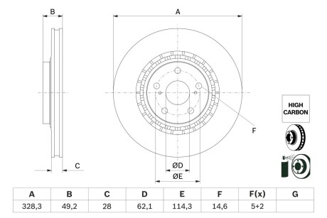 Тормозной диск (передний) toyota rav 4 12-/lexus rx/nx 08- (328x28) BOSCH 0 986 479 G63