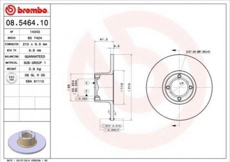 Передний тормозной диск BREMBO 08.5464.10 (фото 1)